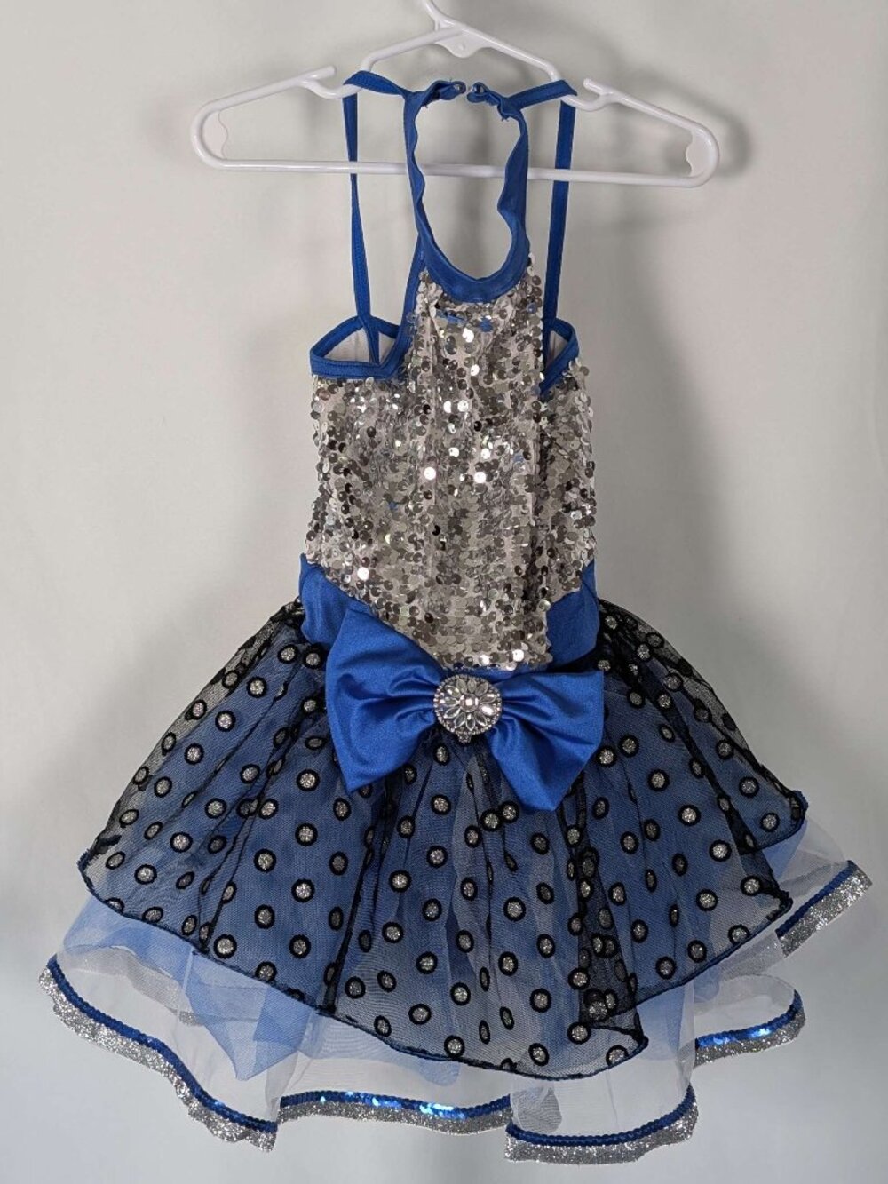 Weissman Silver Sequin & Blue Polka Dot Dance Costume Size SC (Small)